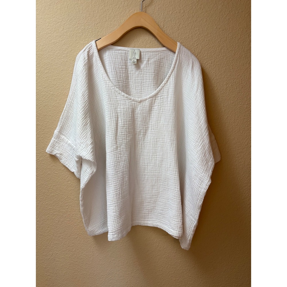 Joie White Boho Cotton Gauze Top Oversized Scoop Neck Short Sleeve Blouse Large